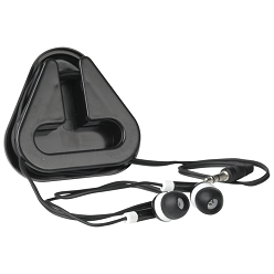 Earphones in triangular protective case