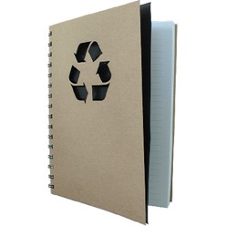 Eco A5 notebook with lasercut recycled symbol, material: inner 70gsm, 70pages