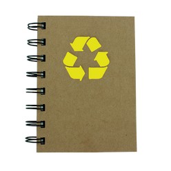 Eco A7 notebook with lasercut recycled symbol, material: inner 70gsm, 70 pages