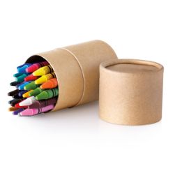 Cylindrical carton tube with 30 different colour wax crayons