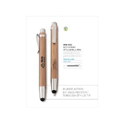 A great environmentally-friendly 2-in-1 Bamboo Pen & Stylus ith metal accents .