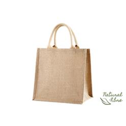 Laminated Jute material. Handles are cotton webbing with rope.