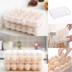 Stackable plastic egg container, can hold up to 24 eggs.