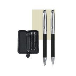 Twist Action Metal Ball pen and Pencil Set, Refill, Black Ink, Supplied in a Zipped PU Pouch