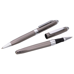 Twist action metal ballpen & Rollerball Set, Refill - black ink, Laser engraving, Supplied in Luxury Bettoni box