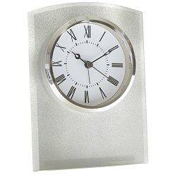 Elegant Metal Desk Clock, Clock with Alarm, Matte Silver Finish glass body, Desktop Design