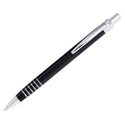 Metal Pen in velvet pouch, Click action, Metal clip, Ring designs at tip. Can be custom branded.