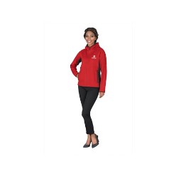 330 g/m² / 100% polyester textured knit bonded to 100% polyester brushed back fleece, contrast: 100% polyester interlock knit, wind placket, raglan sleeves, two hand pockets with zips, left hand pocket with, earphone outlet, contrast embroidered three-square logo at back right bottom hem, heat transfer main label, Elevate branded hanging loop, dropped back hemline