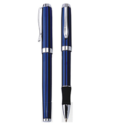 Twist action metal ballpen & carpped rollerball set, Refill - back ink, Laser engraving, supplied in luxury box