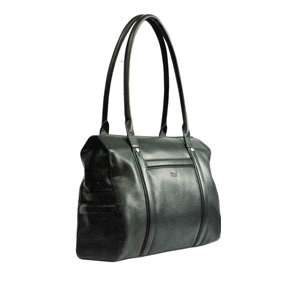 Black Genuine leather Ladies Computer bag with carry handles, padded computer compartment, main & side pockets, fully lined, suitable for 17 inch laptop, detachable cosmetic purse included