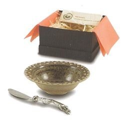 Unique hand made bowl from pewter or stainless steel, patè knife of choice, including recipes and presentation box