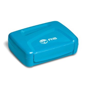 locally manufactured - short delivery times, This lunch box is a fantastic promotional gift for schools. The Eureka plastic lunch box is available in 8 bright colours and can be branded with your company logo. These lunch boxes have a divider inside to separate the bread and snack area.