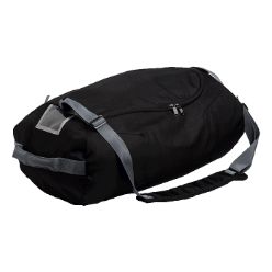 600D polyester, large zip martment, padded carry handl, folds up into a small carry bag