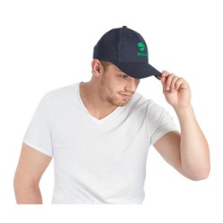 6 panel structured peak, extra curved peak, 6 rows of stitiching, 6 embroidered eyelets · metal buckle fastener, 255gsm, 100% heavy brushed cotton