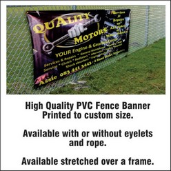 Fence Banners  in sizes 1,0 x 2m or 3m with full colour prints