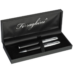 F/Pen set with a ball pen and roller ball in black gift box.