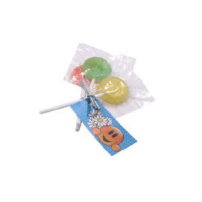 Flat Sucker with clear wrapper and one full colour sticker on front only