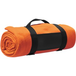 Fleece blanket with carry strap, features: 170-180gsm polar fleece blanket, nylon carry strap