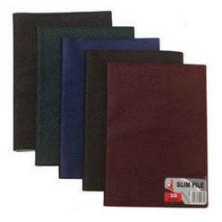 These leather looking slim flip files are a sure way to keep your documents safe, secure and conveniently compiled together. Designed to hold A4 size sheets with the option of getting files from 10, 20 , 30 and 50 paper sheets giving it accessible and reusable qualities. This product also comes equipped with a high quality mechanism to keep your documents in stored correctly. 