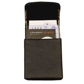 Black Nappa leather Business Card Holder with vertical flip up lid, moulded frame, in gift box