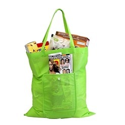 Shopping made from 80GSM Non-woven fabric with a fold up function, a plastic popper and a front pocket.