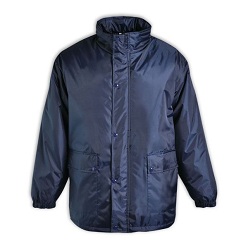Water resistant oxford nylon, zip away hood, stand up collar, elasticated cuffs