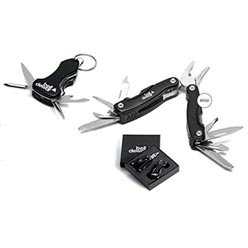 Aluminium & 2CR13 stainless steel, multi-tool, 10 functions, torch keyholder, 6 functions, presentation box, 2 x CR927 button cell batteries included, includes 600D pouch