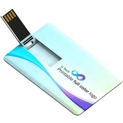 Thin 8GB USB flash drive fits in wallet with white micro fibre pouch included