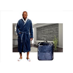 Blue with white collar flannel fleece bathrobe