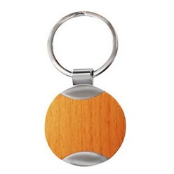 Round wooden keyring with silver detail