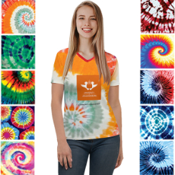 Ladies Tie Dye V-Neck T-Shirt with Sublimation