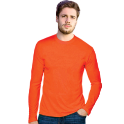 Mens Flouro Long Sleeve Crew Neck Safety T-Shirt with Reflective Strips