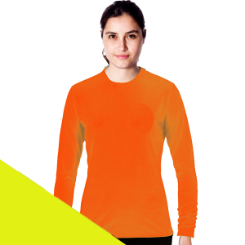 Ladies Flouro Long Sleeve Crew Neck Safety T-Shirt with Reflective Strips