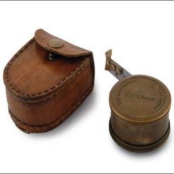 Vintage tape measure in leather pouch