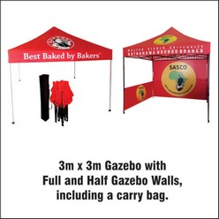 Gazebos  in sizes 2 x 2m to 3 x 6m with full colour prints