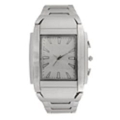 Silver pillar watch with metallic strap, white face