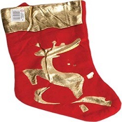 Christmas stocking with golden designs.