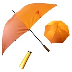Wind proof golf umbrella comes with a black coated frame and a wooden handle, bound by a strap when not in use, proofs you wholly from the sun, comes in different plane colors, it is about 128cm in diameter, it's trendy, and can be printed on, always carry it along or in the car, one might not know where u will need it. So what are you staring at, go get your own now.