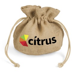 Green Bay Drawstring Jute Pouch that can be printed using Digital Direct Transfer (DDT) techniques and is available in  Grey
