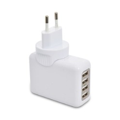 4 USB ports, ABS, Input: AC 100-240V , Output: DC 5V/2.1A , Includes UK, US, AUS and EU adaptors, Charges mobile phones and tablets, CE certification