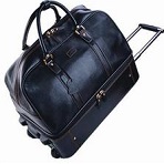 Genuine Leather with Saddle Stitching and Multiple Pockets, Carry Handles, Lockable Zip Pullers, Matt Black Fittings, Luggage Labels, Fold-Away Telescopic handles with solid wheels and reinforced piping with zip up shoe compartment