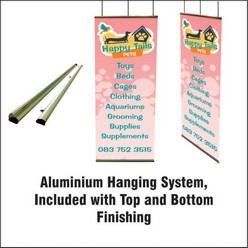 Hanging Banner  in sizes 0,9 x 2,0m to 1,2 x 3,0m with full colour prints