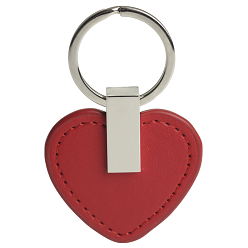 Heart Shaped Keychain, Split ring, Shiny nickel finish, Coloured PU Body, Matching colour stitching
