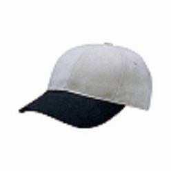 6 Panel baseball cap from heavy brushed cotton, 4 needle stitch twill sweatband, pre-curved peak and self fabric Velcro closure