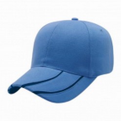 Heavy brushed cotton cap with v-stripe peak, 6 panel baseball cap, V-Stripe design on peak, 4 needle stitch twill sweatband, embroided self colour eyelets, pre-curved peak, self fabric velcro strap