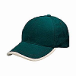 6 Panel baseball cap with Velcro closure, binding on the peak made from heavy brushed cotton twill, 4 needle stitch twill sweatband and pre-curved peak