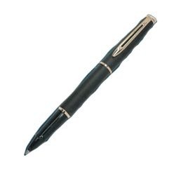 Hemisphere Rollerball pen with matt black and gold trim presented in a gift box.