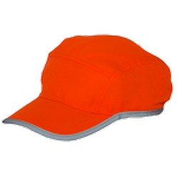 Hi Vis Soft Cap with binding, fabric 100% polyester, structureed front panel, reflective binding trim, refelective velcro strap