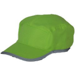 Hi Vis Soft Cap with binding, fabric 100% polyester, structureed front panel, reflective binding trim, refelective velcro strap