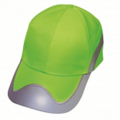 Hi Vis two tone cap, fabric 100% polyester, reflective material on peak and crown, pre-curved peak, reflective velcro strap